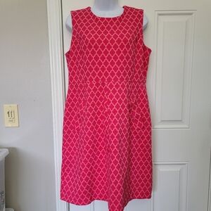Lands End Pink Orange Sleeveless Dress Pockets Back Zip Stretch Size 12